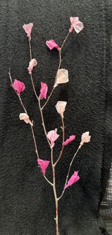 Image of the craft featuring a cherry blossom branch with tissue paper flowers.