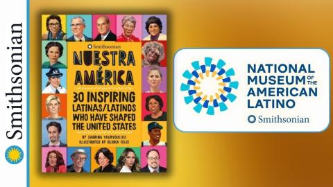 split image of a gook and the logo for the National Museum of the American Latino
