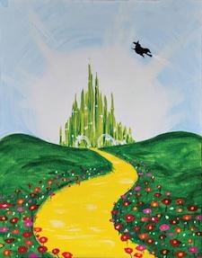 Image of the craft featuring a painting of the yellow brick road leading to Emerald City in the Movie Wicked.