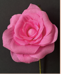 Image of the craft featuring a Camillia made out of crepe paper.