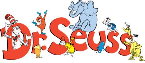 Clip art of the name Dr. Seuss and some of his beloved story characters