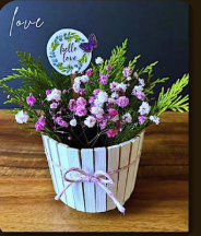 Image of the craft featuring a flower pot with flowers. 