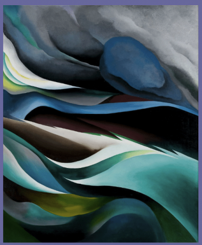 Watercolor abstract painting of blues, grays and greens.