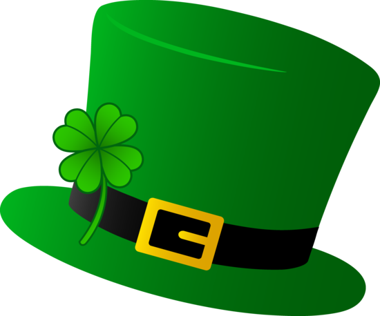 Leprechaun hat with a 4 leaf clover. 
