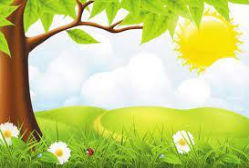 clipart picture of a tree, grace, flowers and a sunny sky.