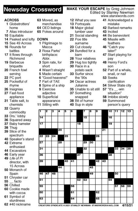 Image of a Newsday crossword puzzle.