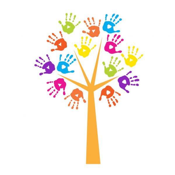 clipart image of tree branches and the leaves are painted hand prints. 