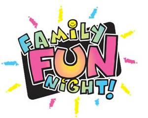 Family Fun Night written in colorful bubble letters. 