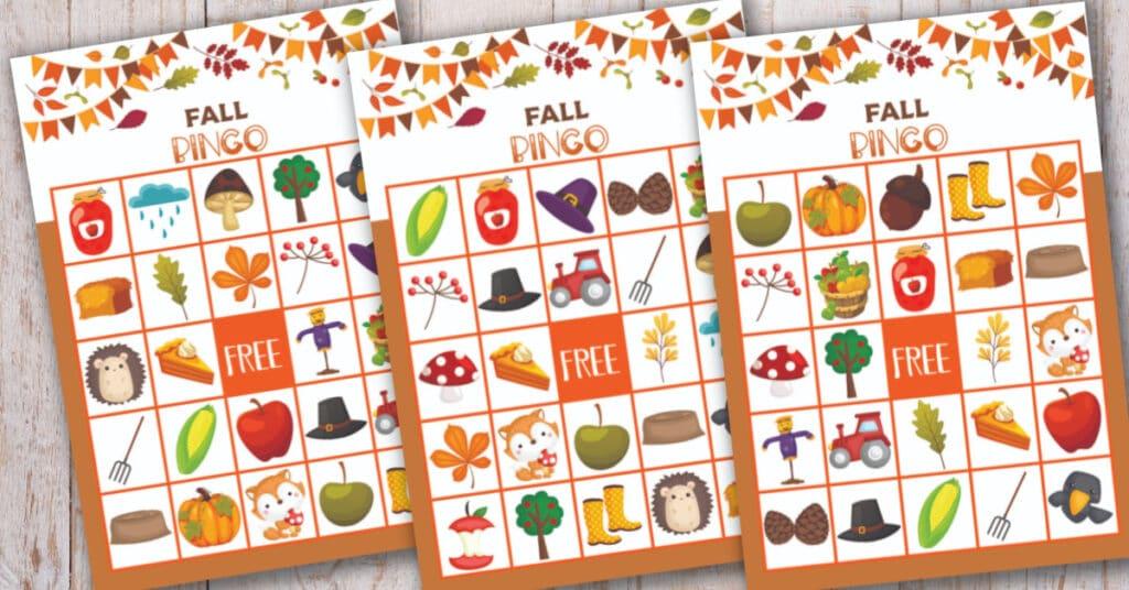 image of 3 fall themed bingo cards.