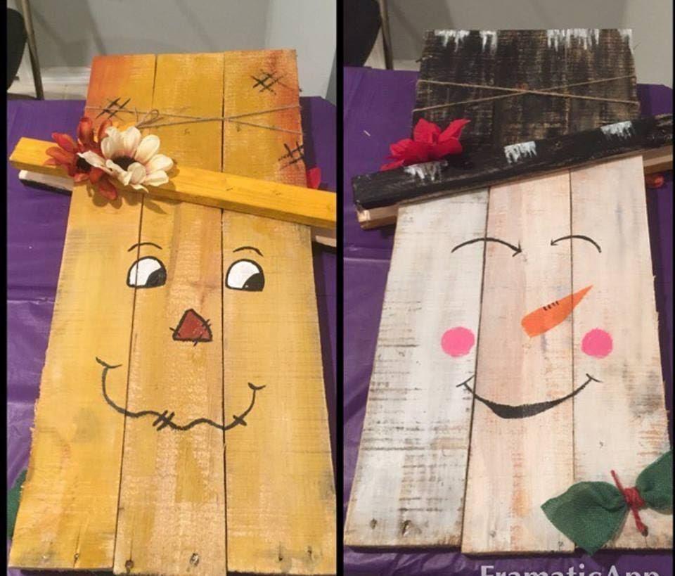 Image of the craft reversible wooden sign. Different designs painted on each side. 