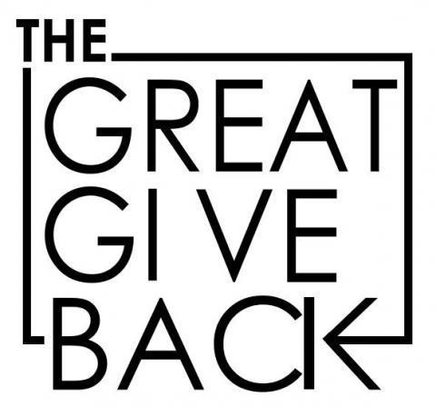 The Great Give Back logo, which has a box around it and an arrow pointing as the K.