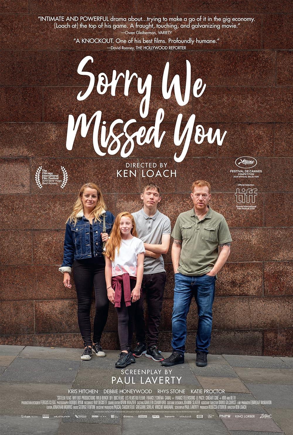 Image of the movie poster featuring a family of four people. Mother, Father a daughter and a son. 