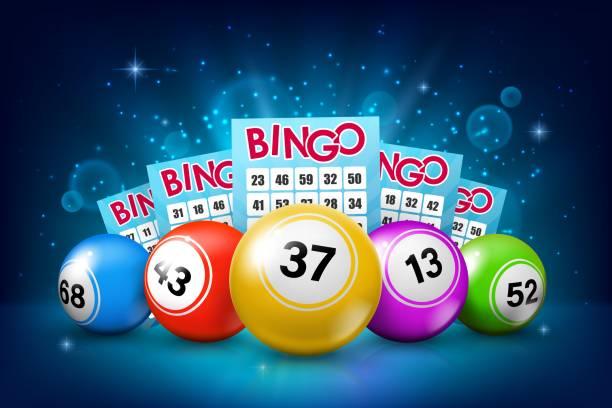 BINGO balls and BINGO game cards. 