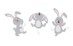 clipart picture of 3 grey bunnies jumping