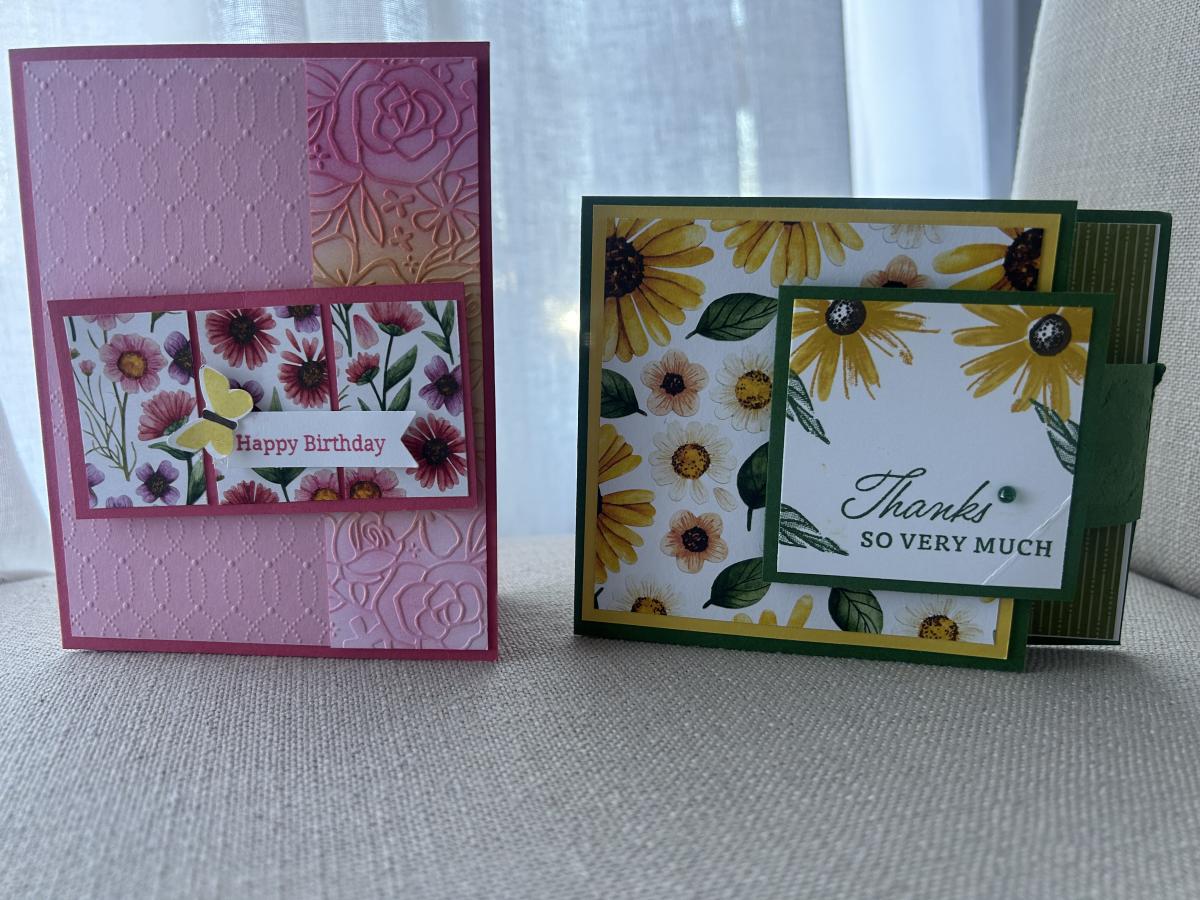 Image of 2 handmade spring greeting cards. 