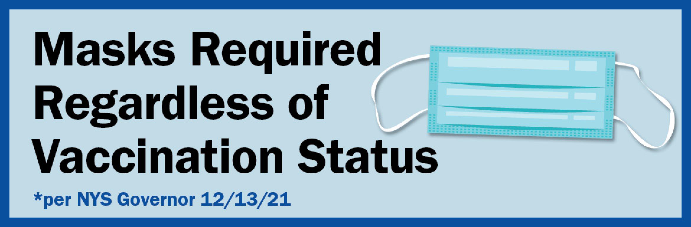 Masks Required Regardless of Vaccination Status *per NYS Governor 12/13/21