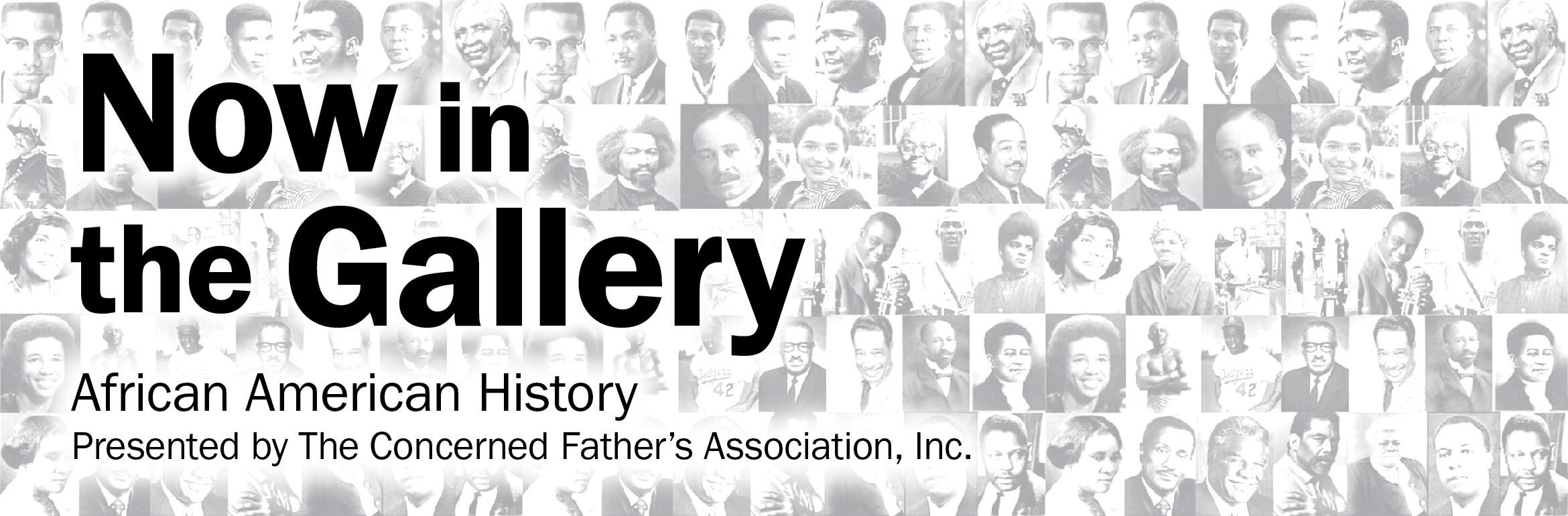 Now in the Gallery. African American History. Presented by The Concerned Father's Association, Inc.